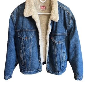 Vintage Levi’s 70608 0214 Sherpa Trucker 46R Heavy Denim Cream Quilted Sleeves